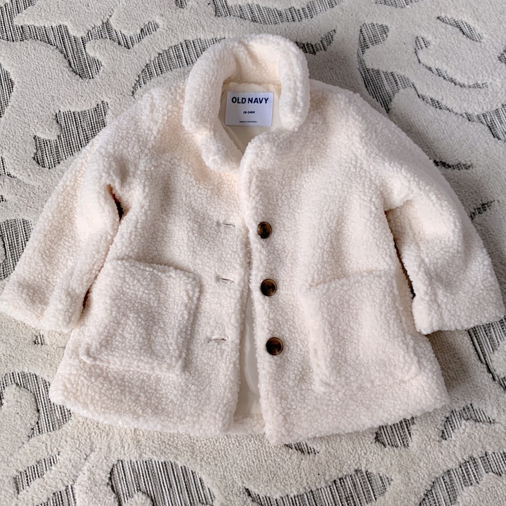Old Navy Button-Front Long Sherpa Coat for Toddler Girls 18-24 Months